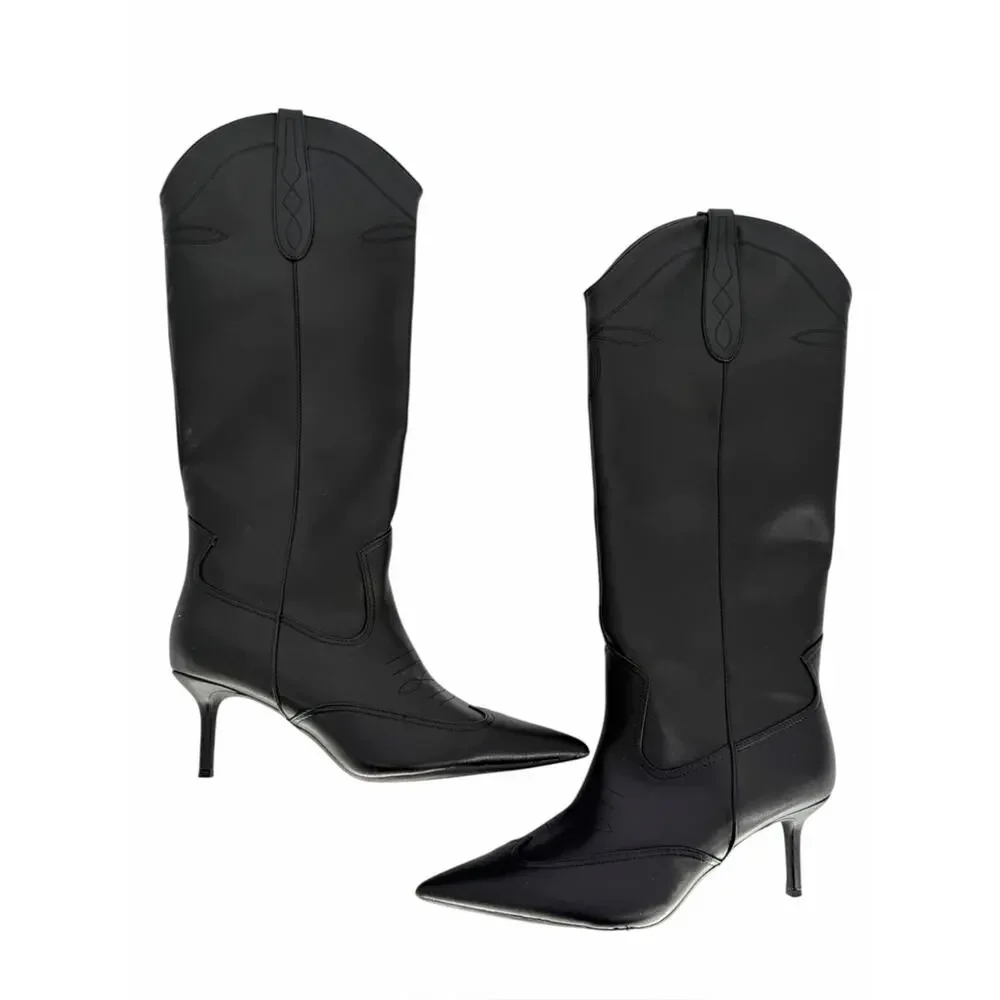 I.N.C. Hayleigh Mid-Heel Cowboy Boots Black Womens - 10.5M